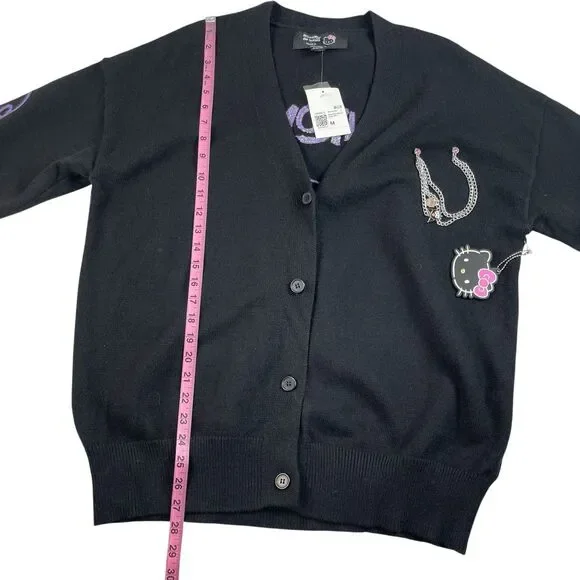Hello Kitty Kuromi Cardigan Medium Black Graphic Button Up Sweater Forever 21 - Picture 8 of 10